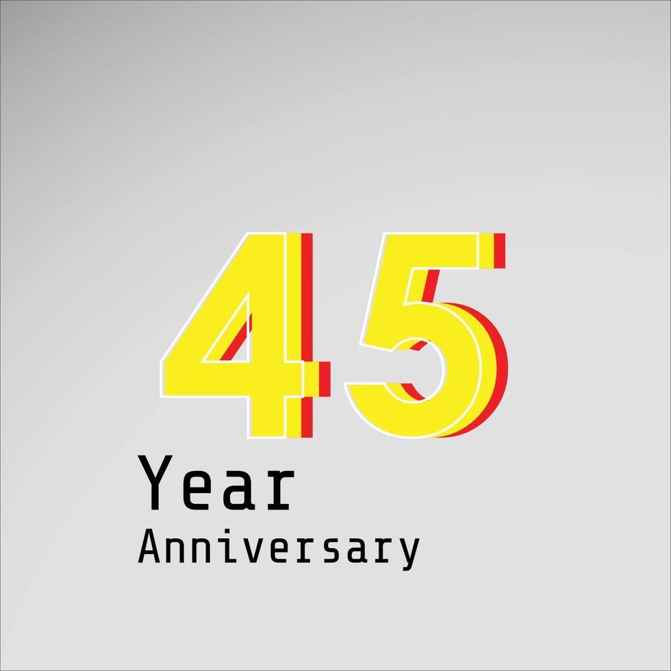 45 Years Anniversary Celebration Yellow Color Vector Template Design Illustration