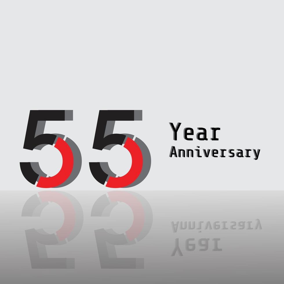 Ilustración de diseño de plantilla de vector de color rojo de celebración de aniversario de 55 años