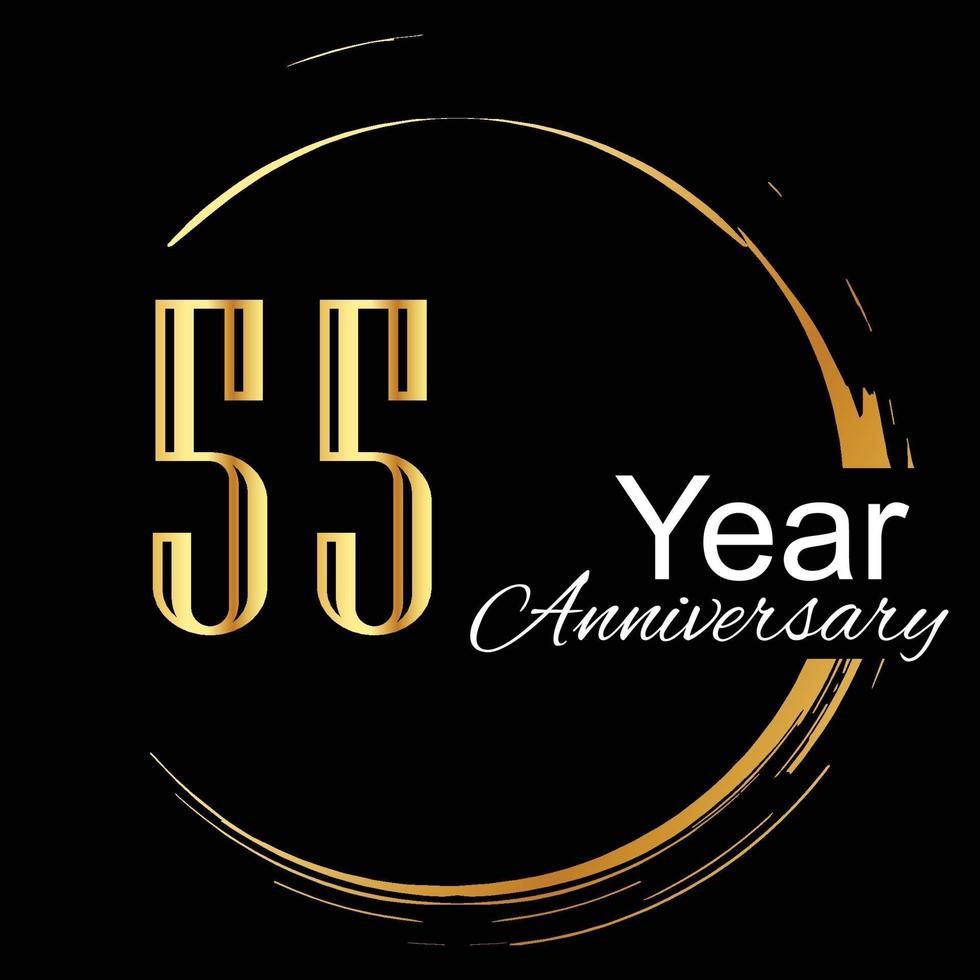 Ilustración de diseño de plantilla de vector de fondo de color negro dorado de celebración de aniversario de 55 años