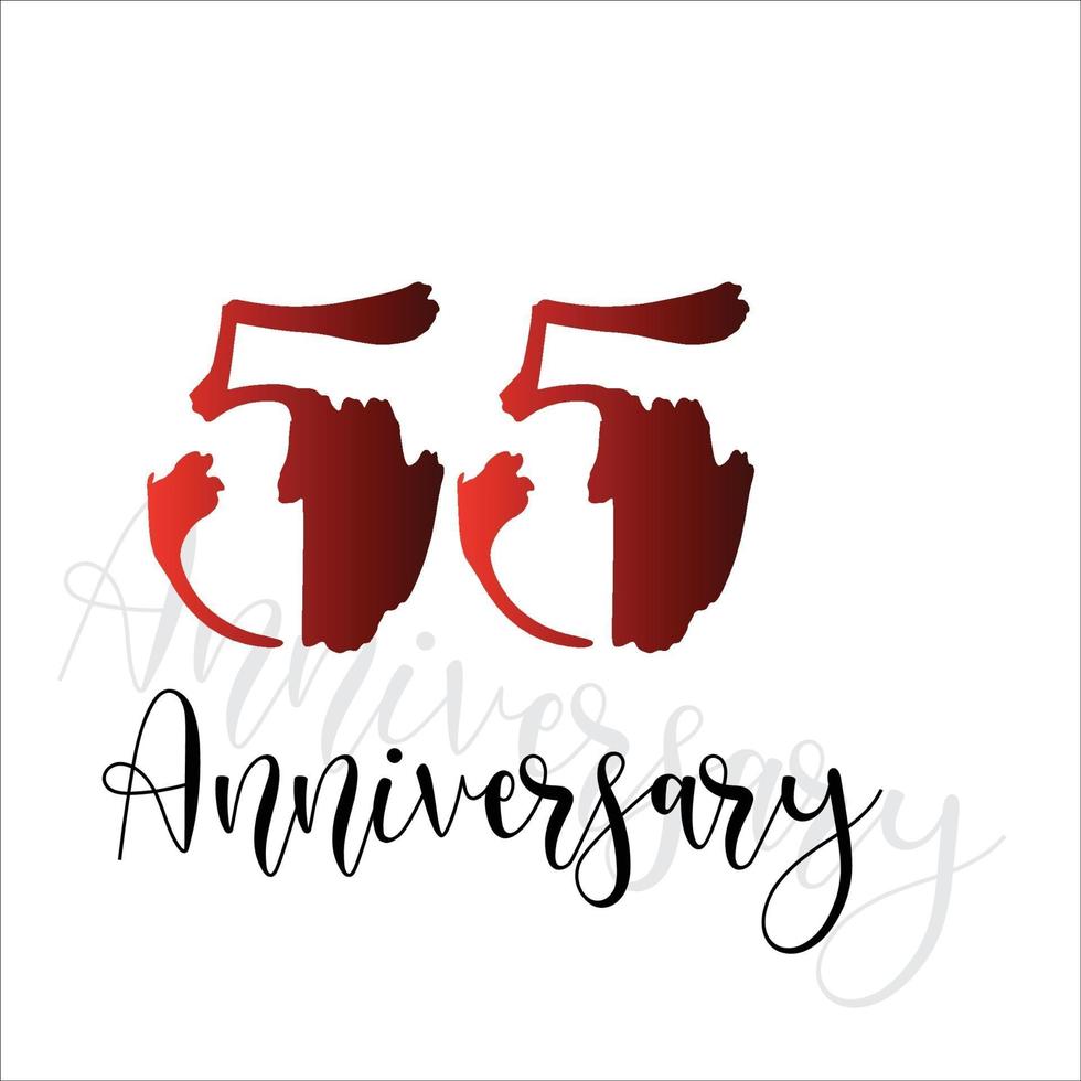 55 Years Anniversary Celebration Red Color Vector Template Design Illustration