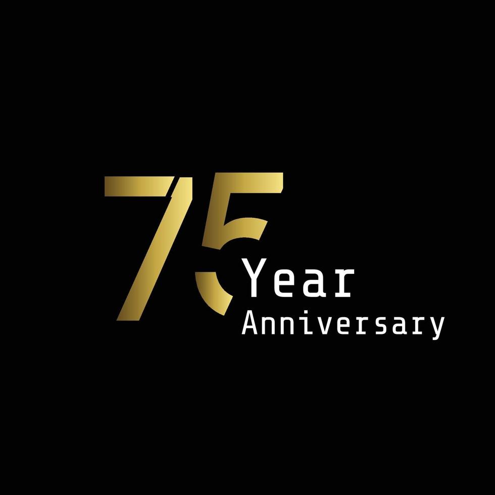 Ilustración de diseño de plantilla de vector de color de fondo negro dorado celebración de aniversario de 75 años