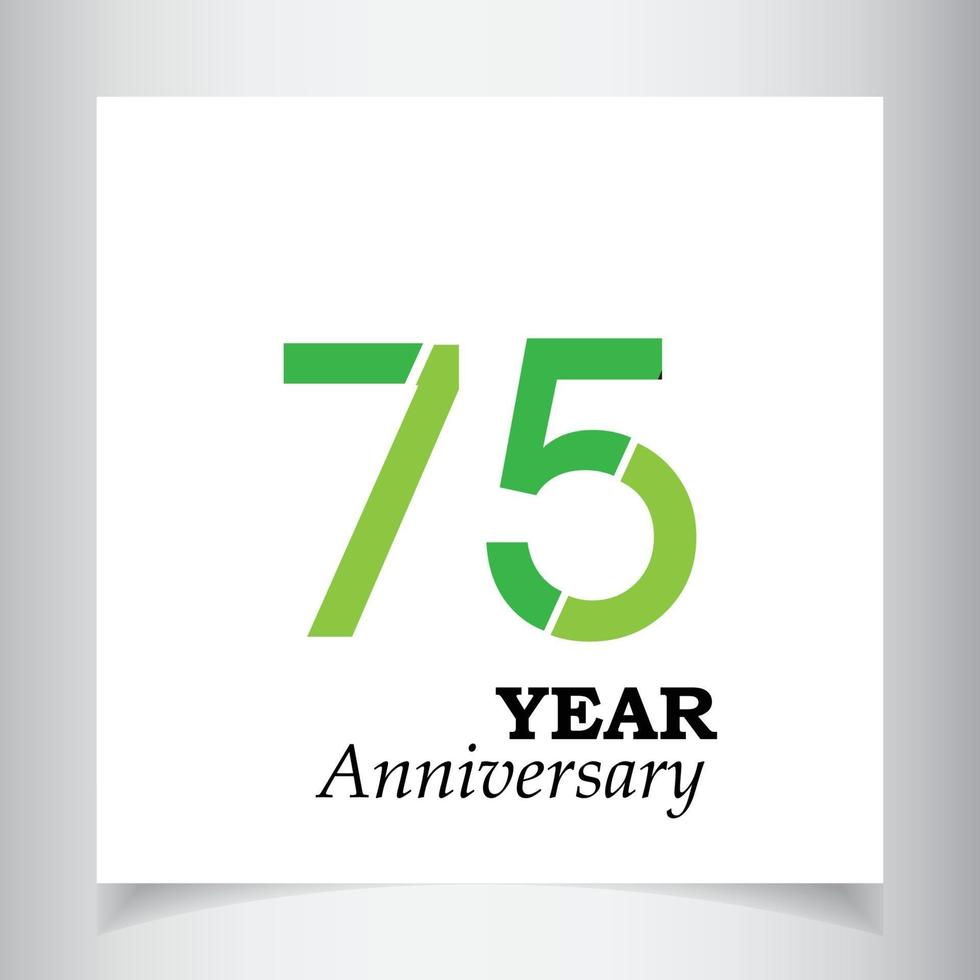 Ilustración de diseño de plantilla de vector de color verde de celebración de aniversario de 75 años