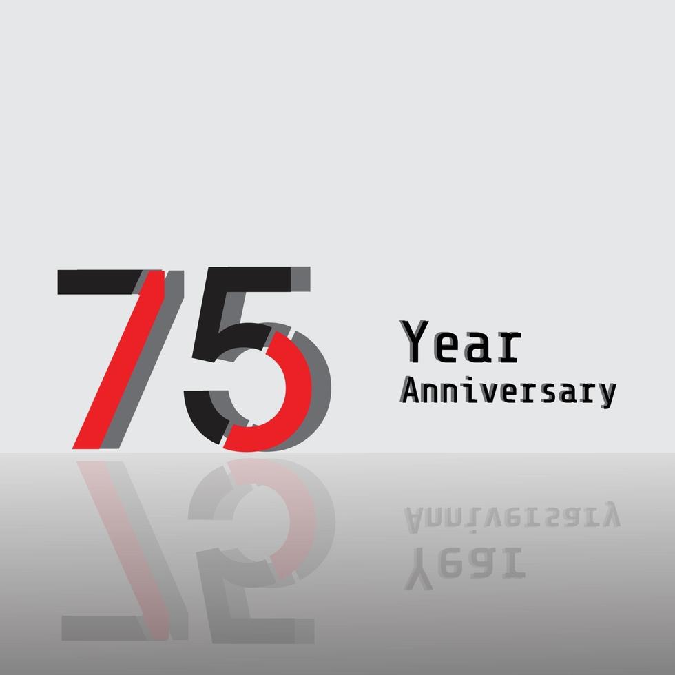 Ilustración de diseño de plantilla de vector de color rojo de celebración de aniversario de 75 años