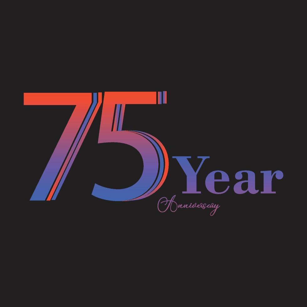 Ilustración de diseño de plantilla de vector de color de arco iris de celebración de aniversario de 75 años