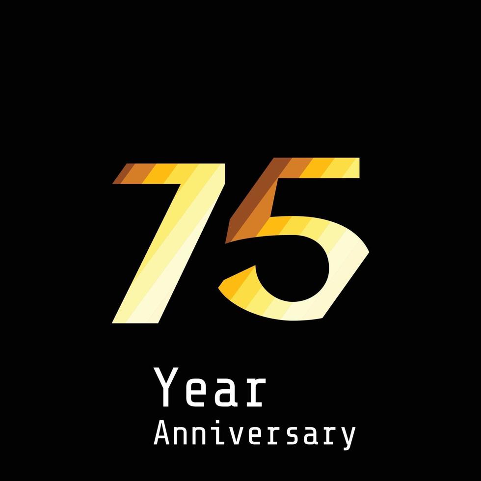 Ilustración de diseño de plantilla de vector de color de fondo negro dorado celebración de aniversario de 75 años