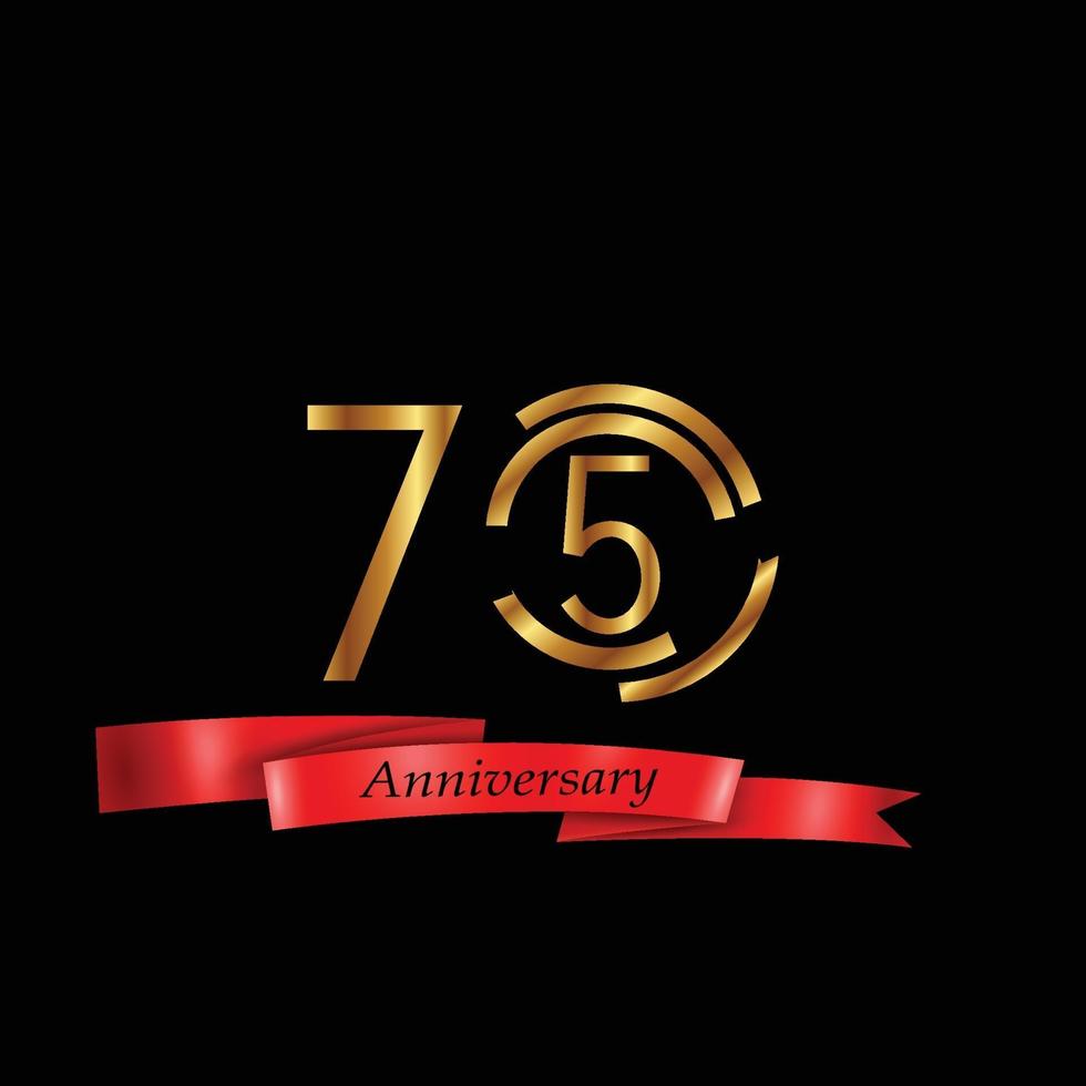 Ilustración de diseño de plantilla de vector de color de fondo negro dorado celebración de aniversario de 75 años