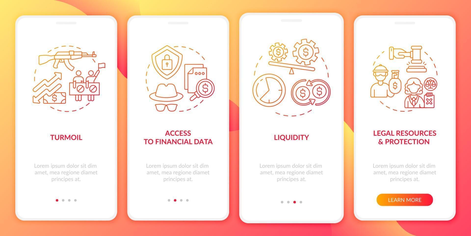 Global stock challenges onboarding mobile app page screen with concepts vector