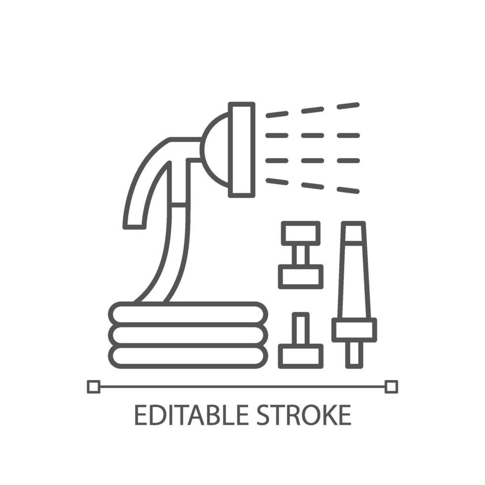 Garden hose with hose nozzles set linear icon vector