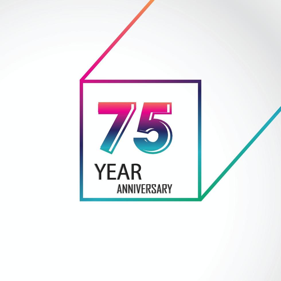 Ilustración de diseño de plantilla de vector de color de arco iris de celebración de aniversario de 75 años