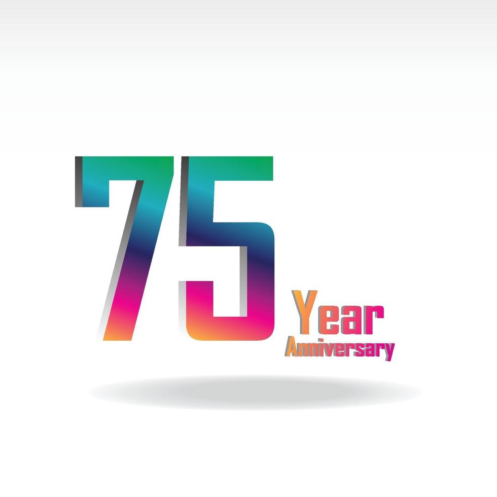 Ilustración de diseño de plantilla de vector de color de arco iris de celebración de aniversario de 75 años