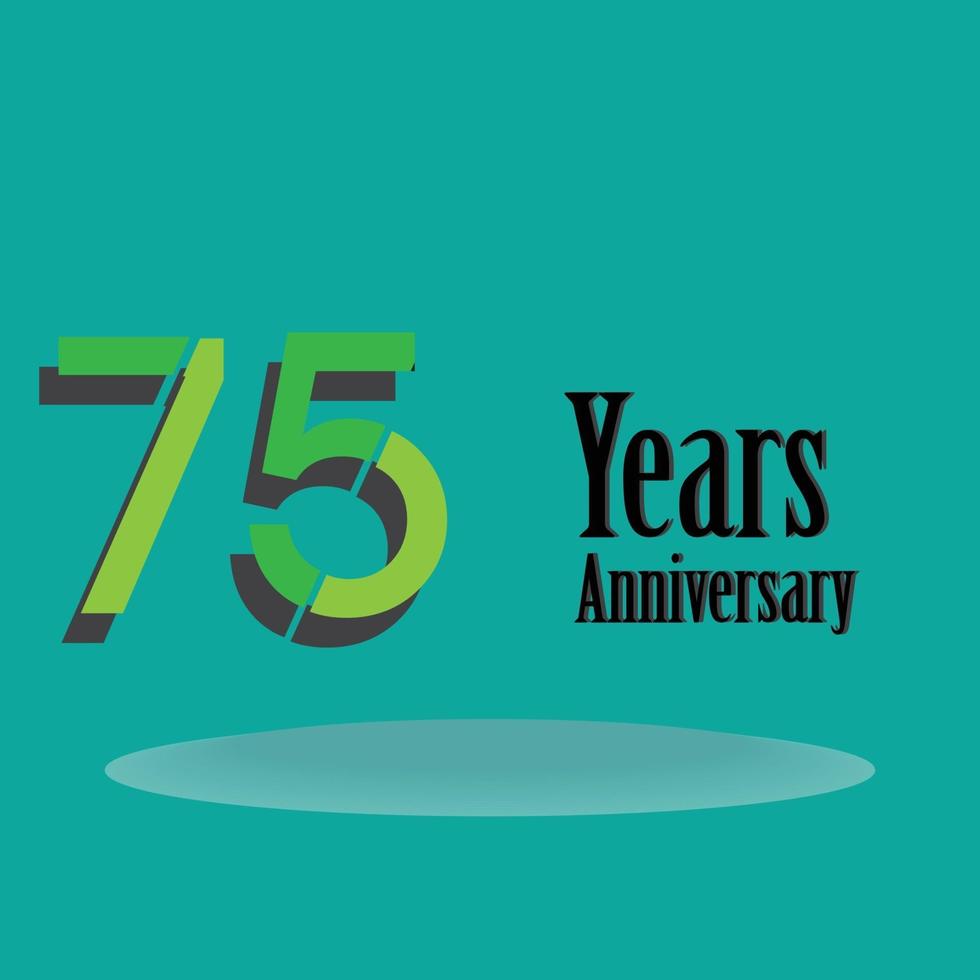 Ilustración de diseño de plantilla de vector de color verde de celebración de aniversario de 75 años