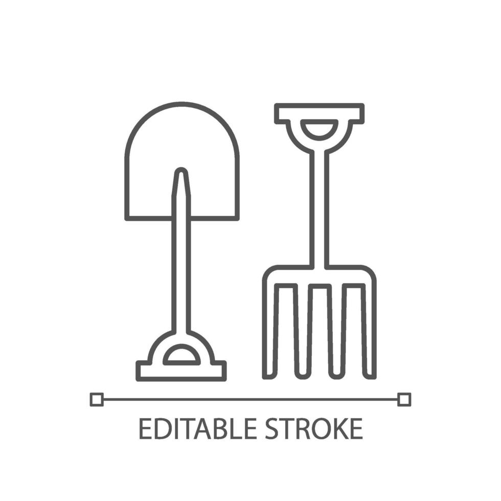 icono lineal de horquilla y pala de jardín vector