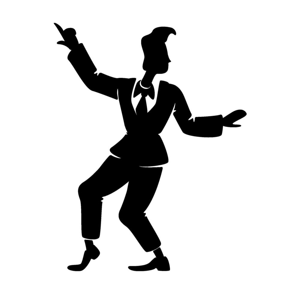 Ilustración de vector de silueta negra de bailarín masculino de boogie woogie elegante