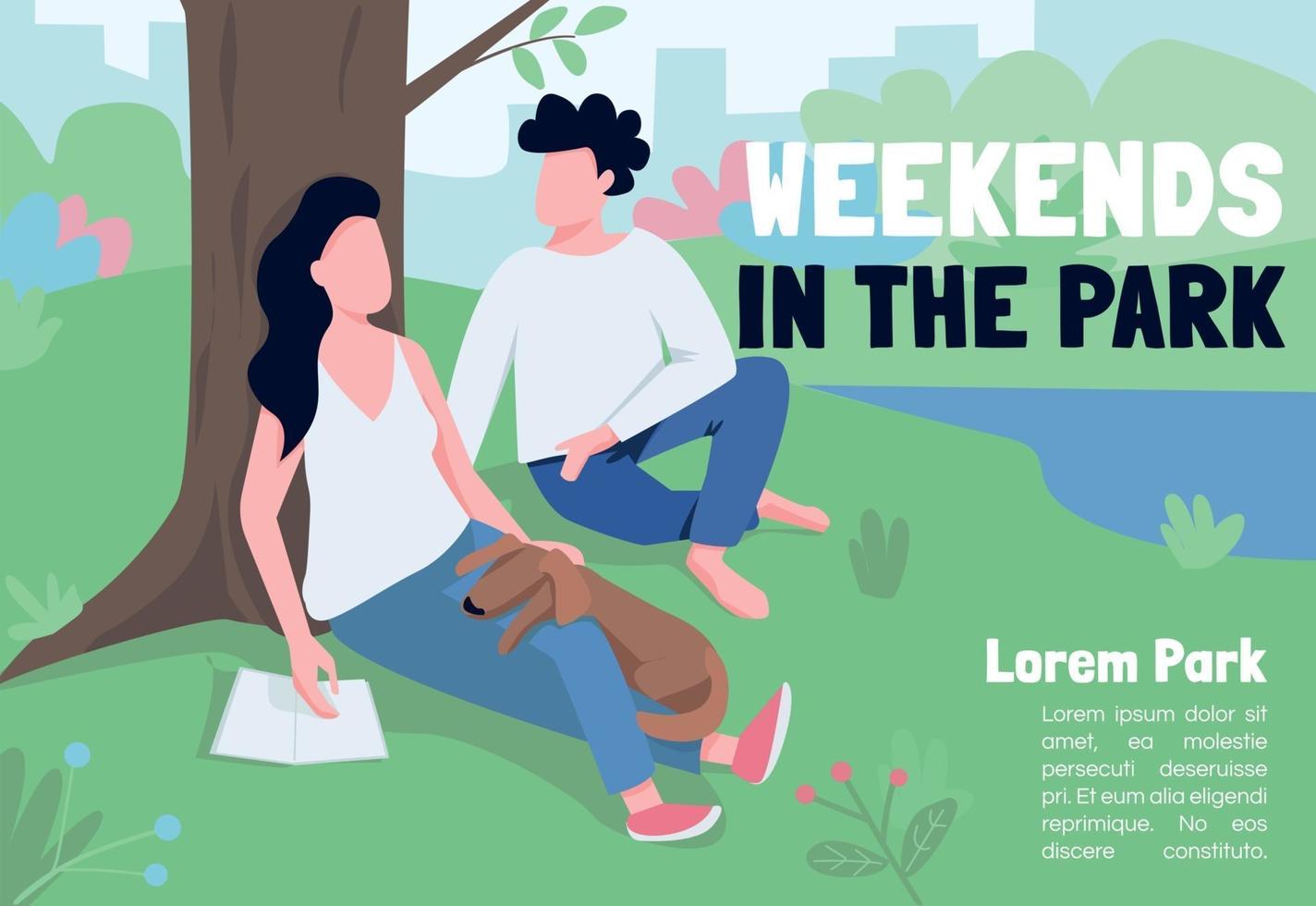 Weekends in park banner flat vector template