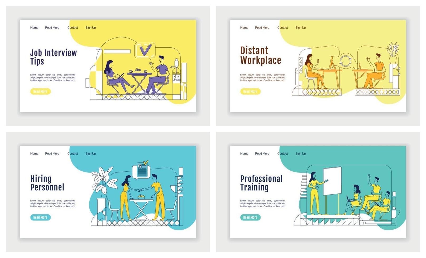 Headhunting landing page flat silhouette vector template set