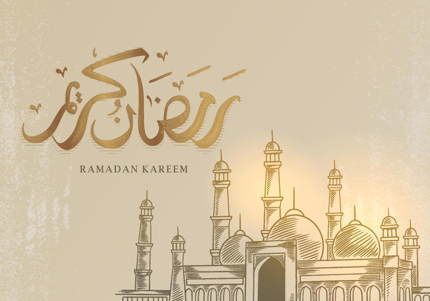 Ramadan Kareem greeting card with big mosque vector