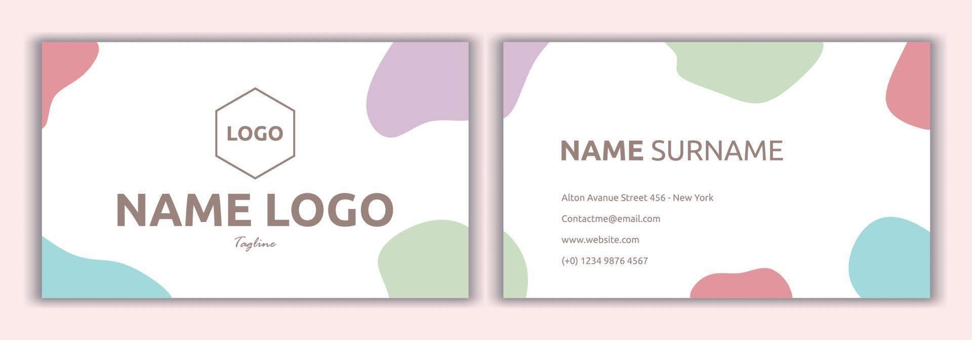 Business card template ready to print with pastel color. Modern creative business card and name card, horizontal simple clean template design layout. Restaurant, cafe or boutique branding elements. vector