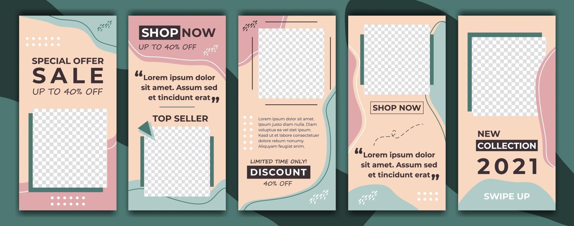 Design backgrounds for social media banner. Set of Social media story frame templates. Trendy editable template for social networks stories in memphis style. Suitable for digital promotion. vector