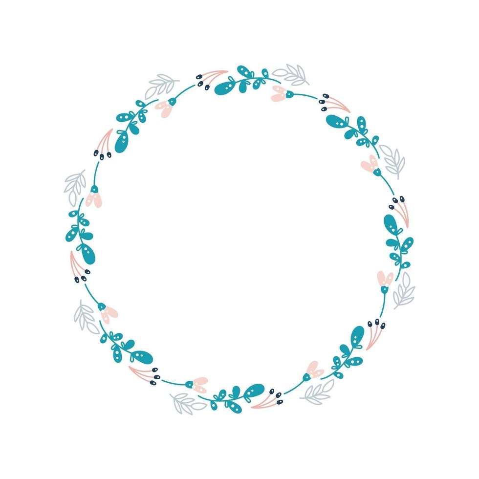 Summer flower wreath in scandinavian style. Spring herb flat abstract vector garden frame for woman day romantic holiday, wedding invitation card. Element floral isolated illustration