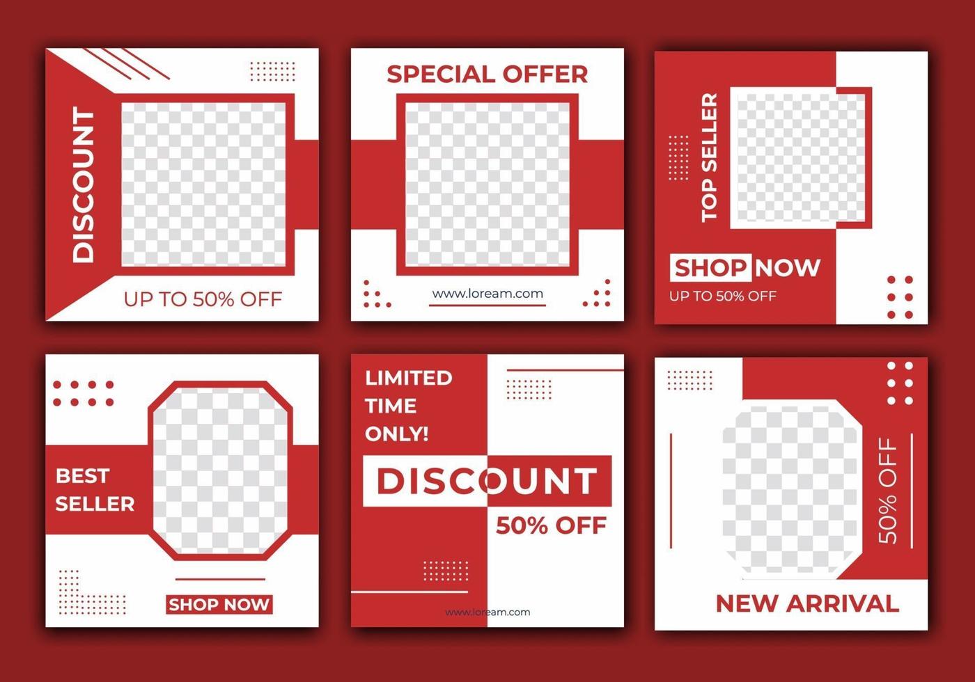 Template post for social media ads, web banner sale for social media promotion. Set editable of Social media feed frame design with light red color. Vector illustration with photo college