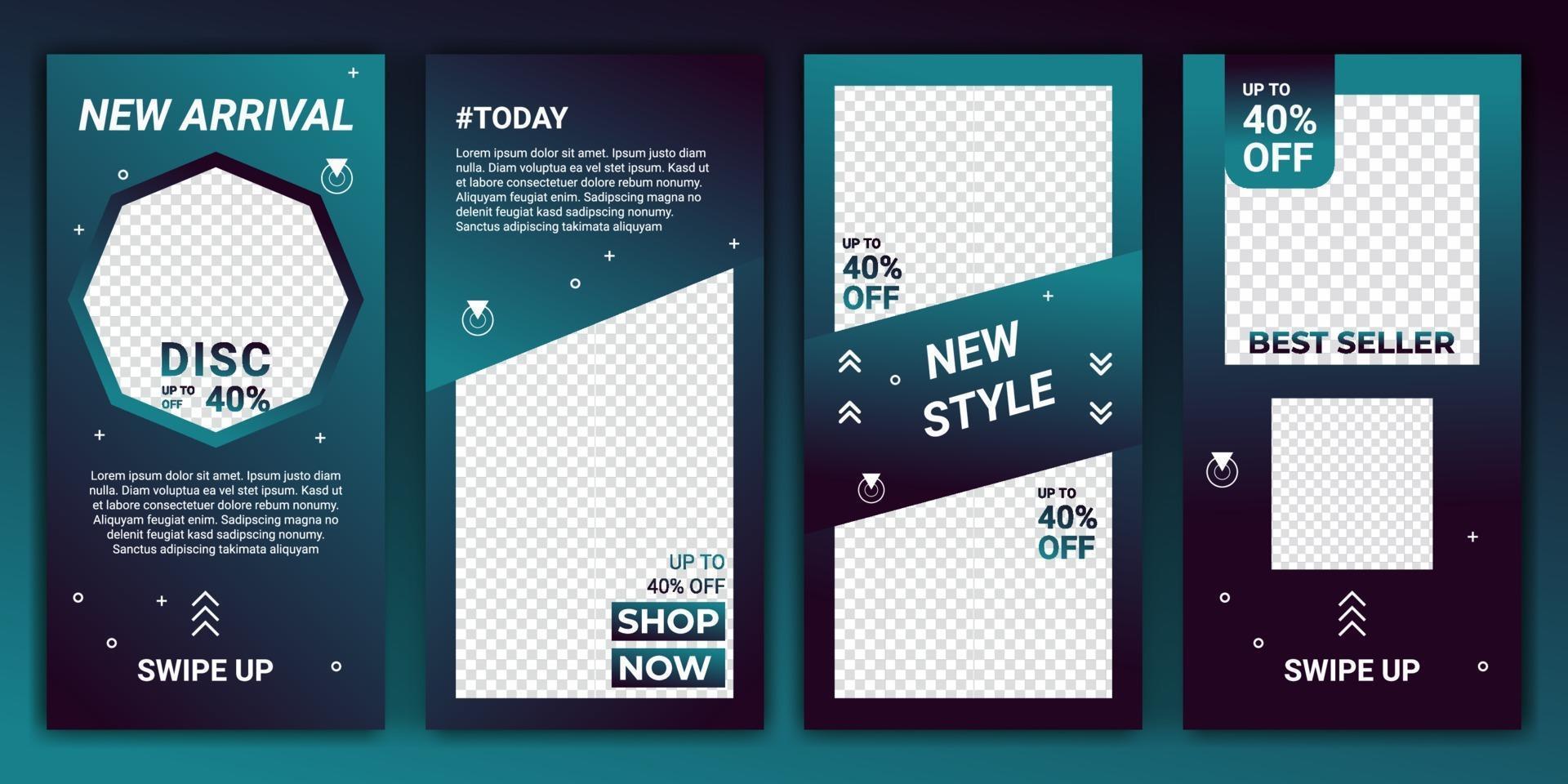 Set of social media networks stories sale banner background with creative gradient colored. Editable template design for ig story, ig frame, poster, coupon, gift card. Vector illustration