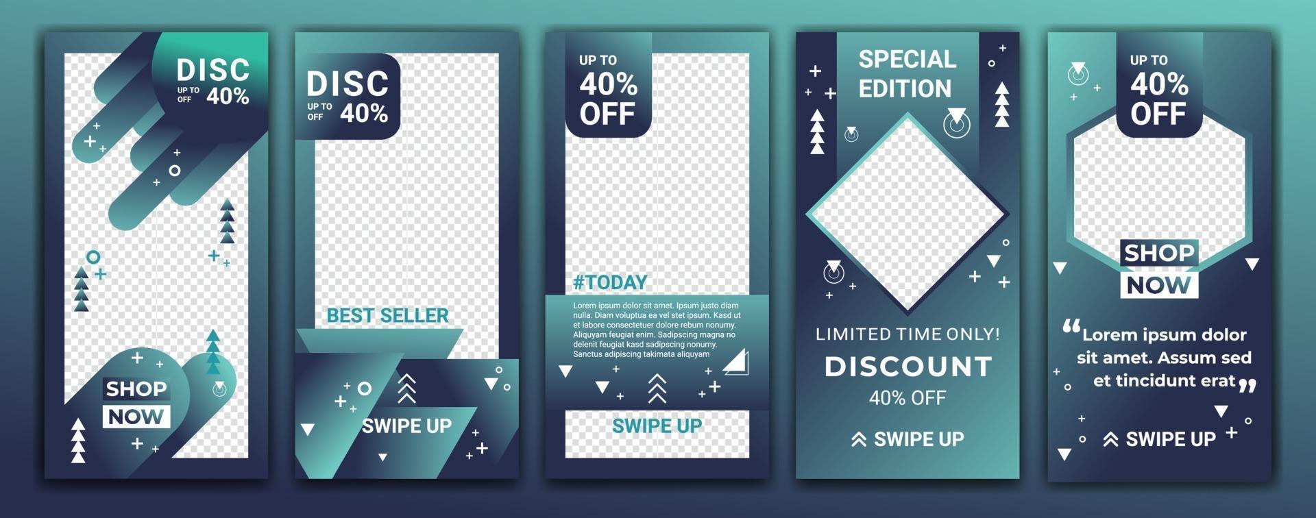 Conjunto de fondo de banner de venta de historias de redes de medios sociales con degradado creativo de color. diseño de plantilla editable para historia de ig, marco de ig, póster, cupón, tarjeta de regalo. ilustración vectorial vector