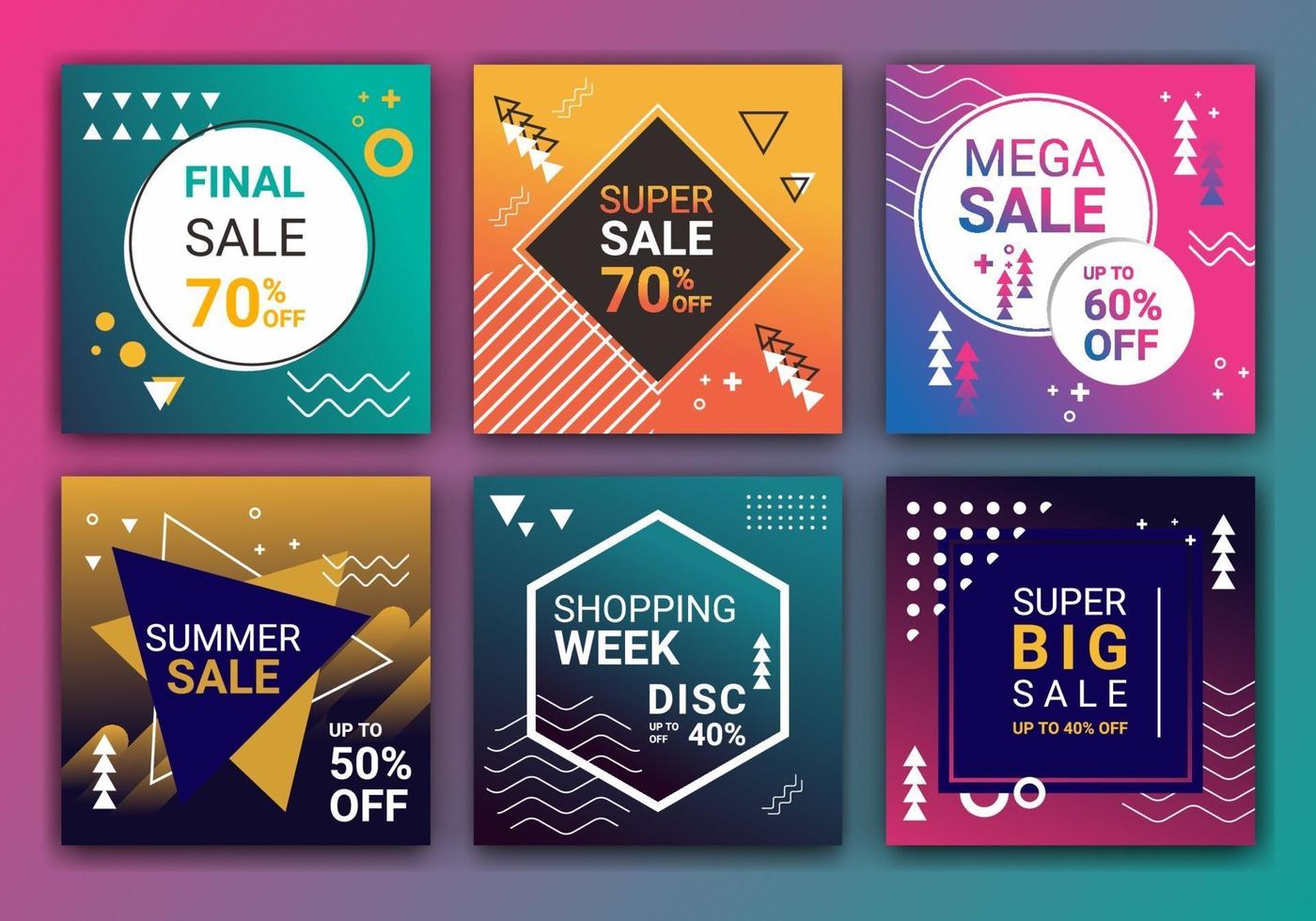 Set of social media square banner template. Fashion sale in full color design with special offer. Suitable for social media posts, mobile apps, cards, invitations, banners design and web ads. vector