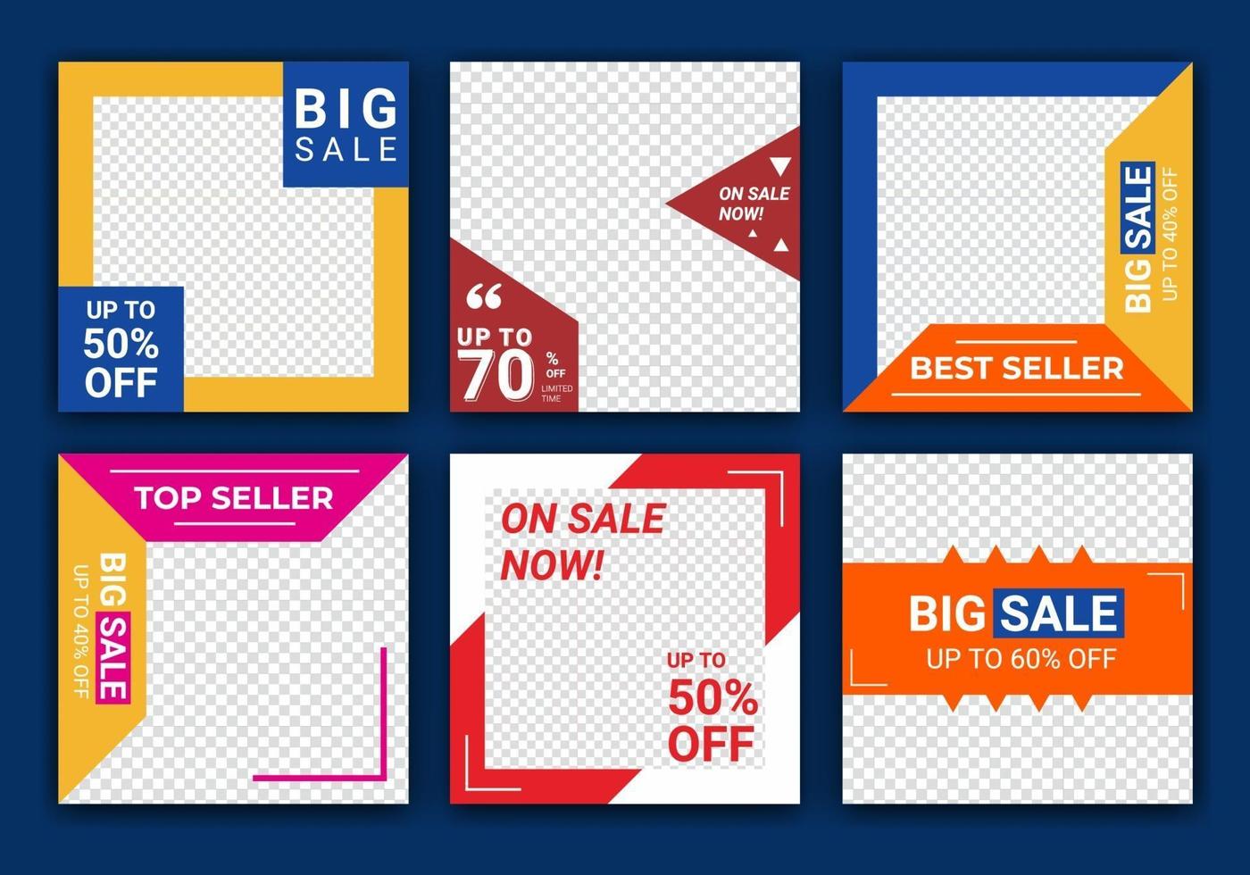 Mega sale social media post design templates vector set, backgrounds with copyspace. Fashion sale banner template for social media post. Big sale, flash sale and super sale ad campaign concept