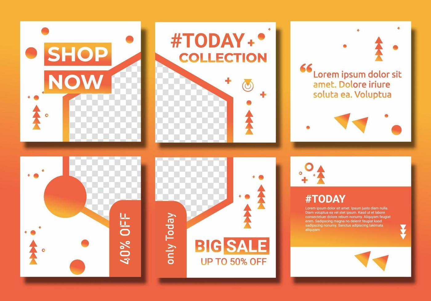 Feed and post creative vector set. Web banner ads for promotion design with gradient color in yellow, orange. Background template with copy space for images design for social media post