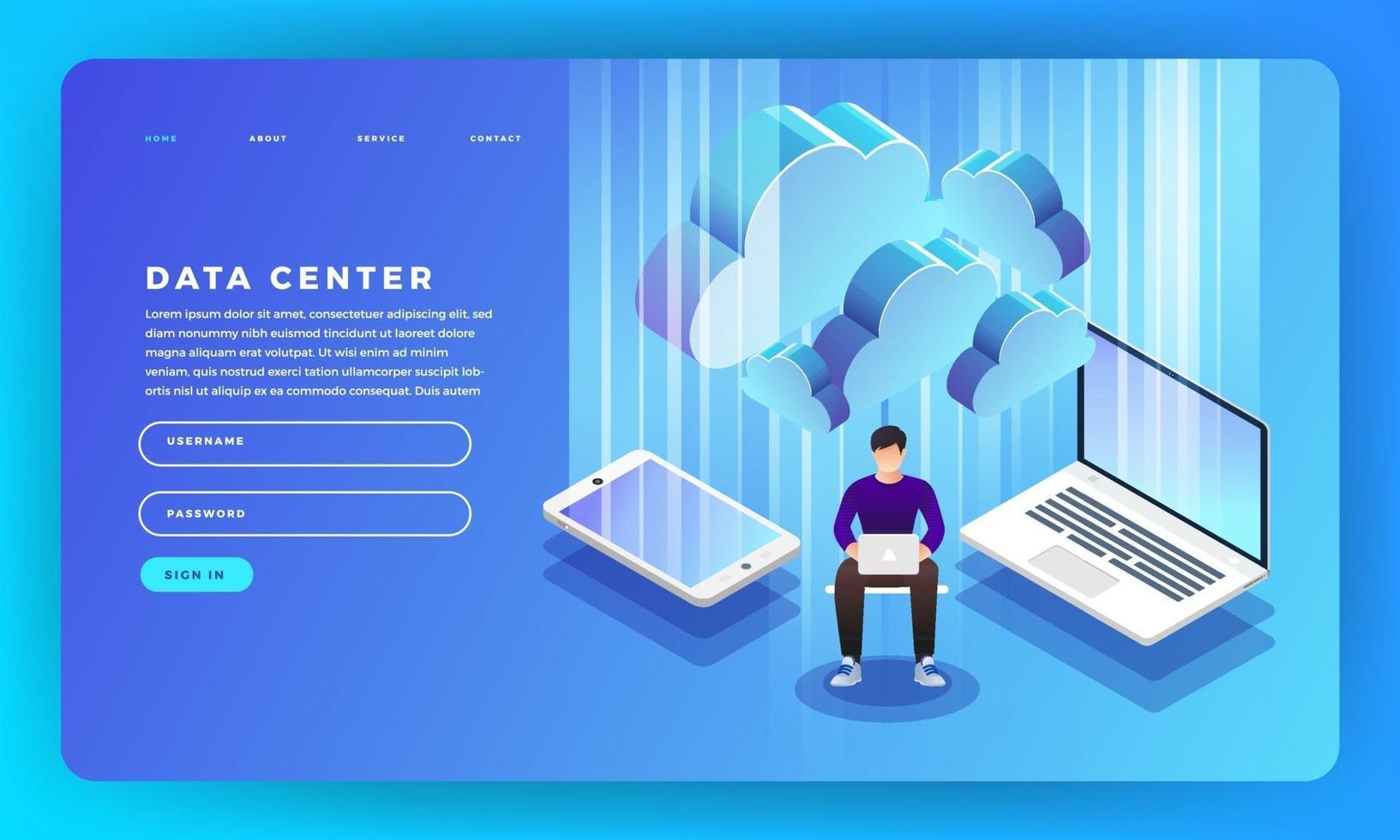 Mock-up design website flat design concept server hosting information. Vector illustration.