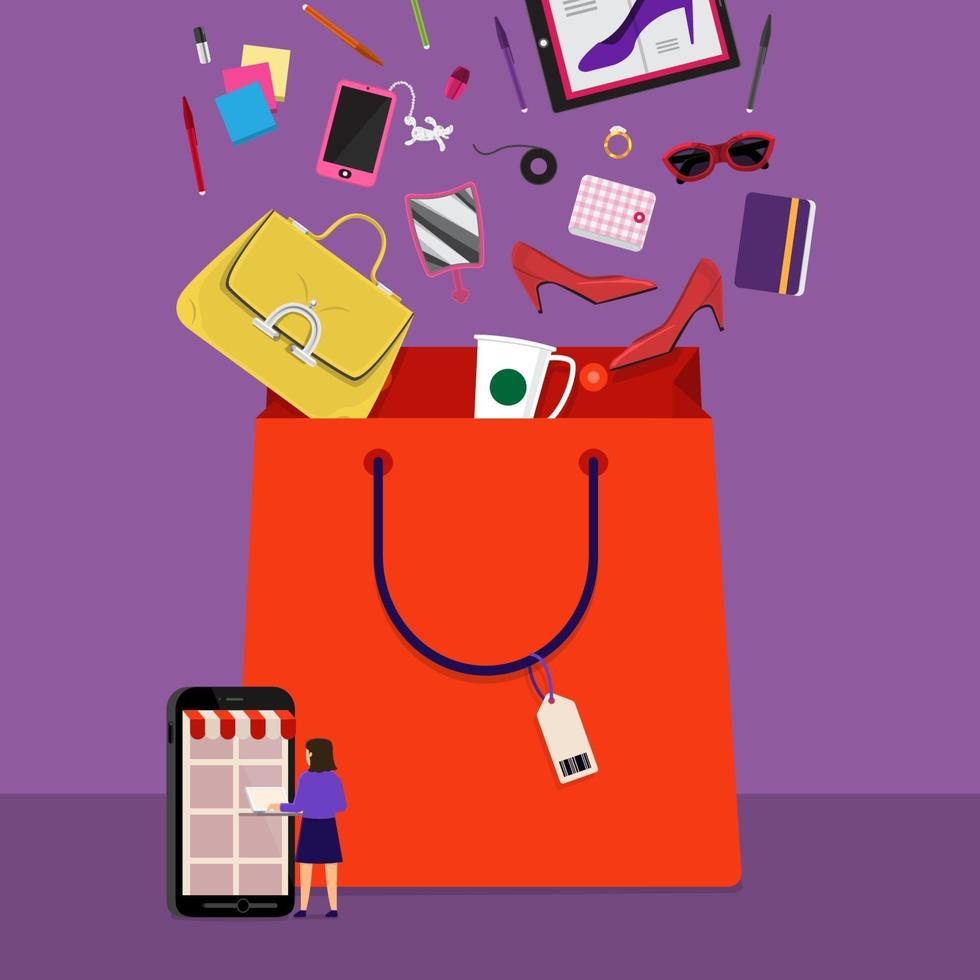 Online shopping bag vector