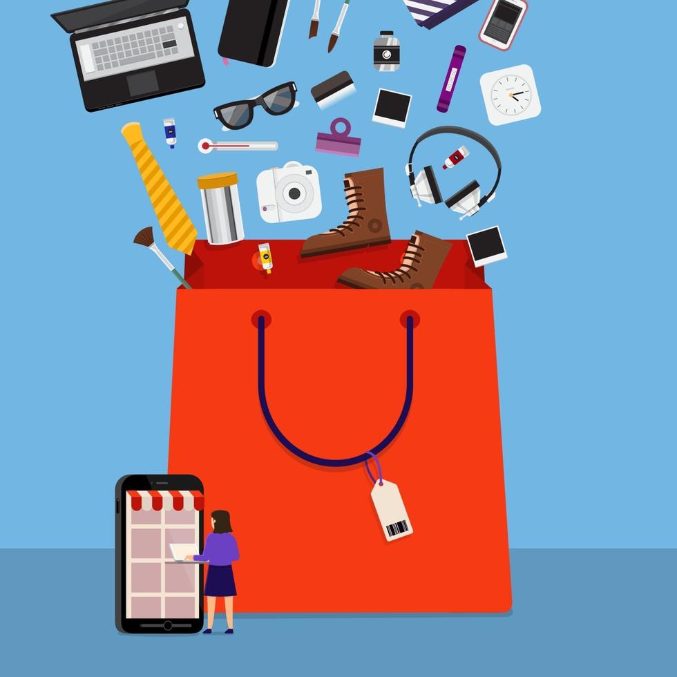 Online shopping bag vector