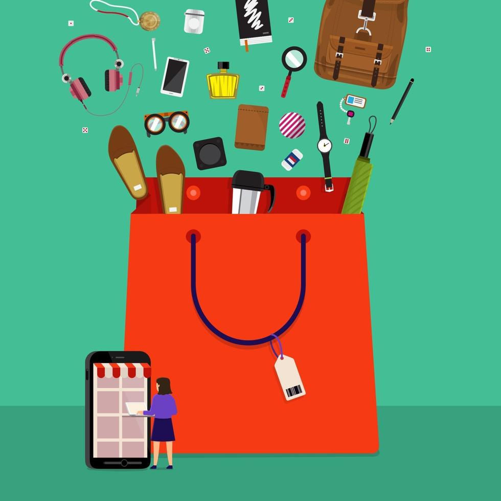 Online shopping bag vector