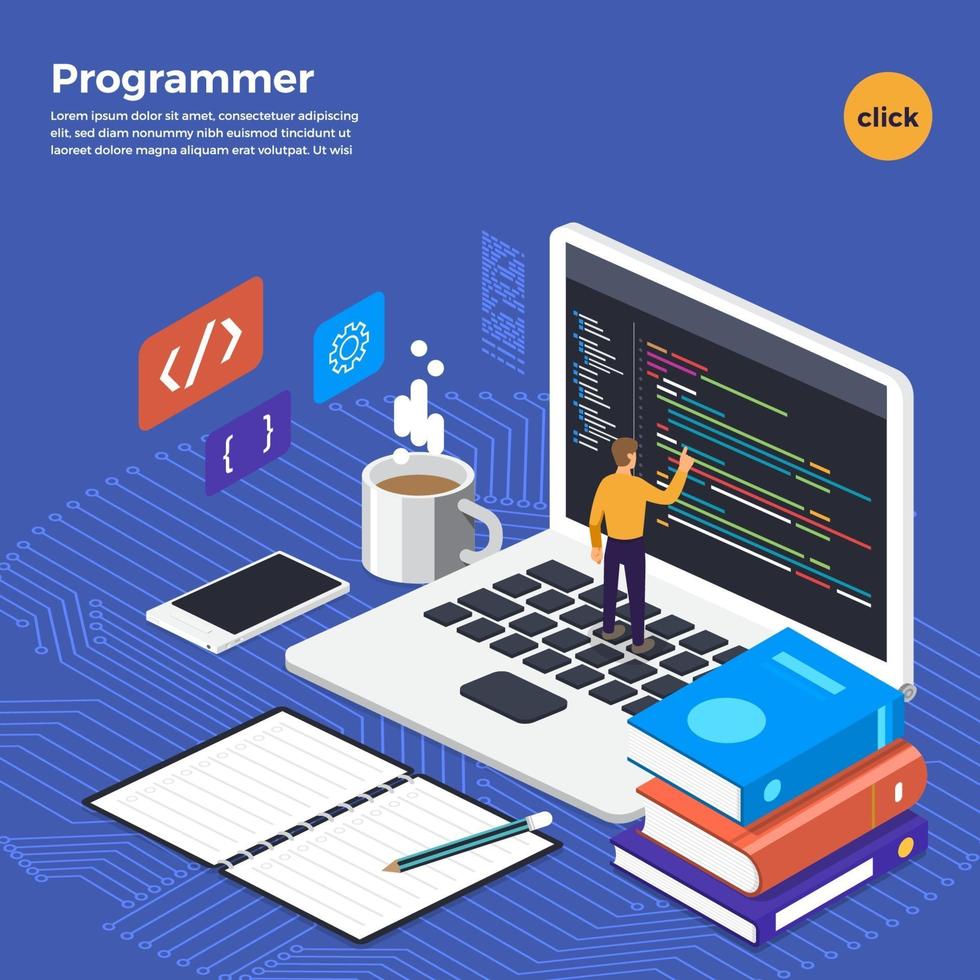 programa de codificación de programador de concepto de diseño plano. ilustrar el vector. vector