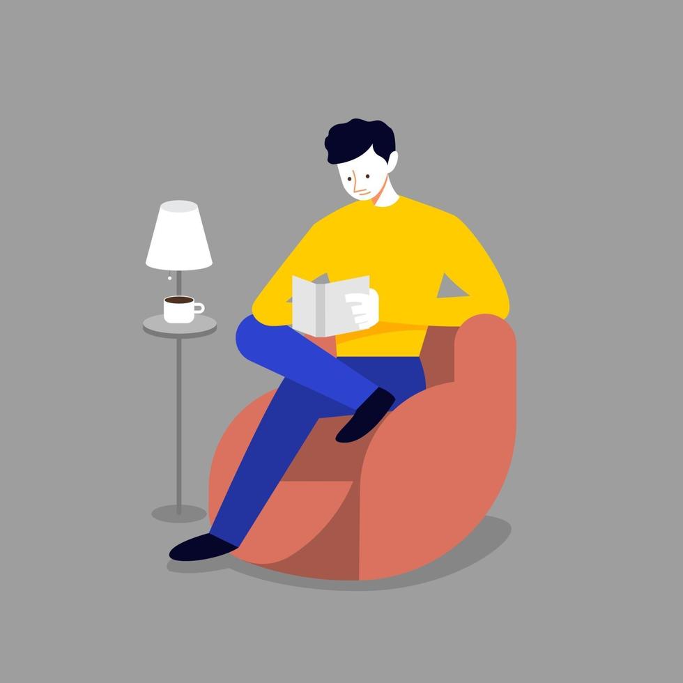 man on sofa reading book vector