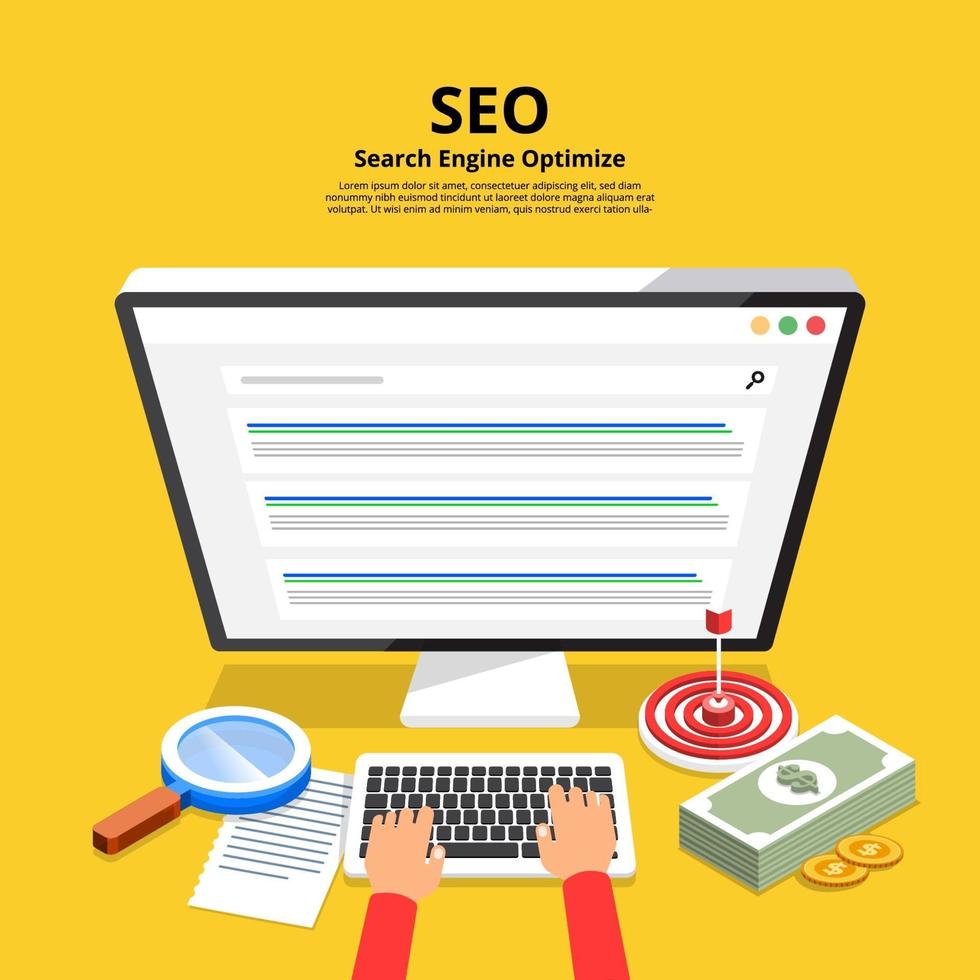 Flat design concept SEO search engine optimize. Vector illustrate.