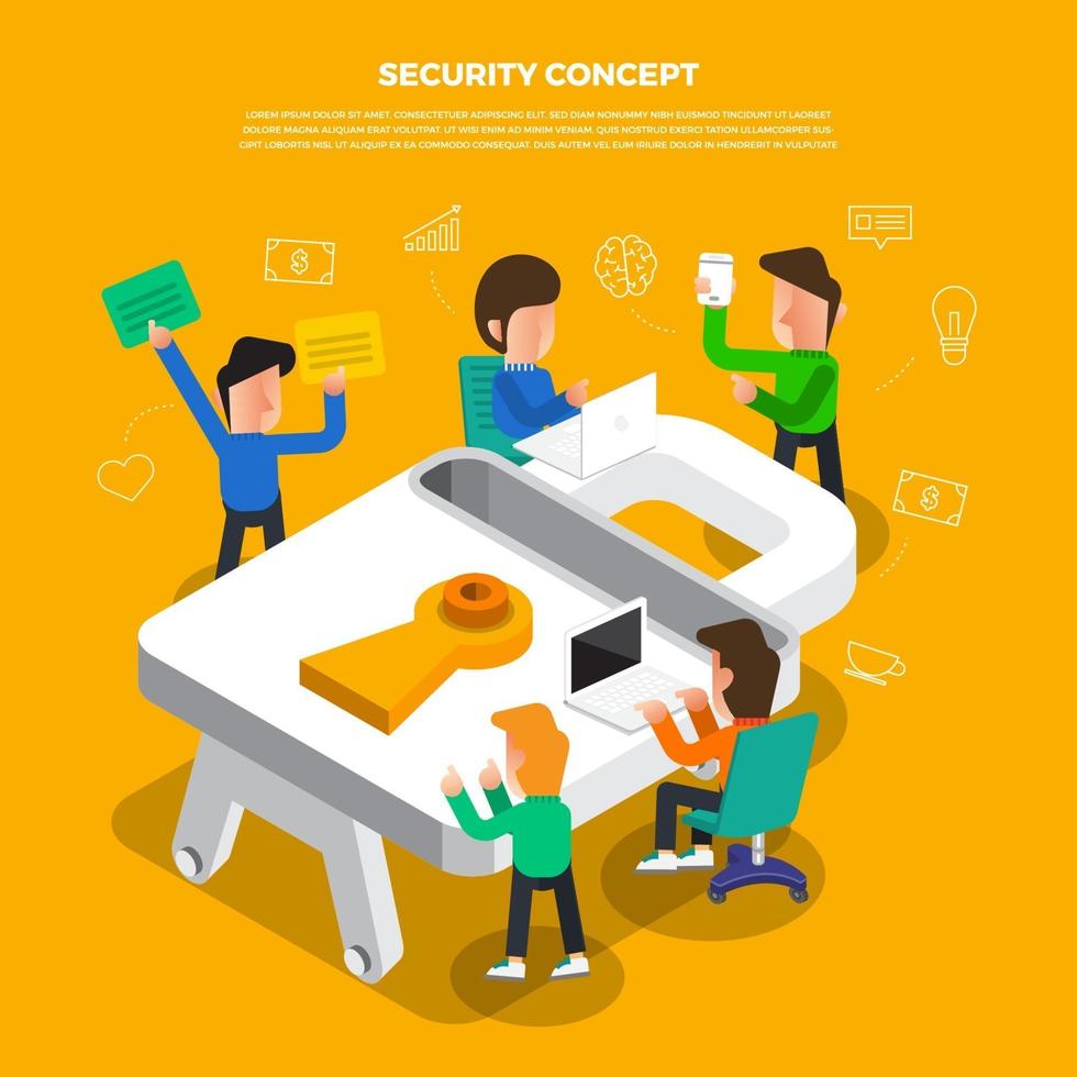 Flat design concept brainstorm working on desktop icon Security. Vector illustrate.