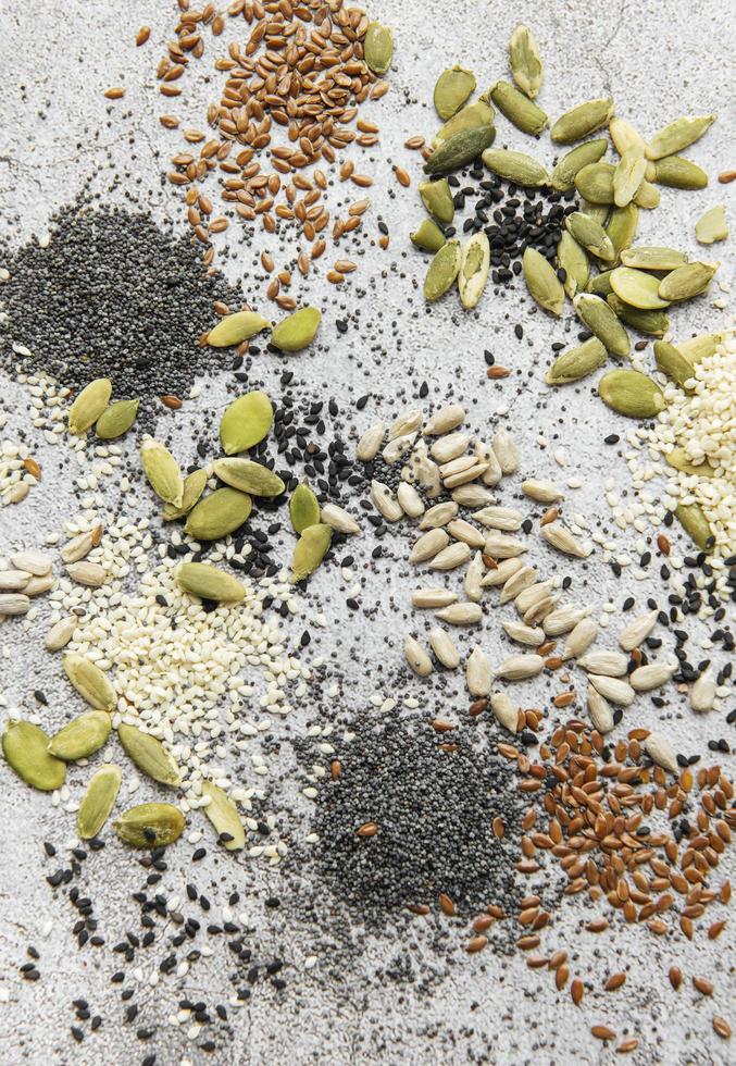Mix of different seeds for a healthy salad photo