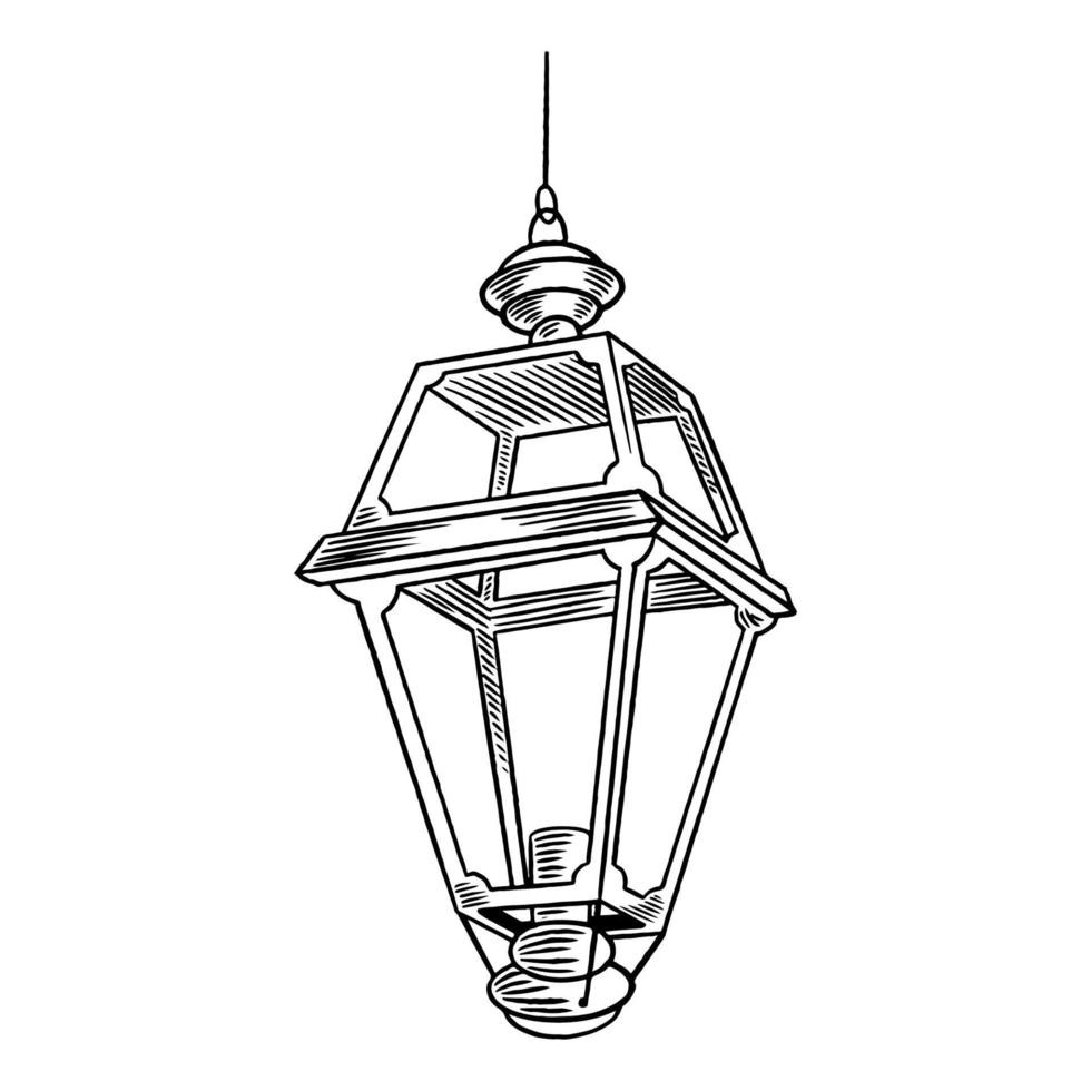 Hand drawn sketch style vintage lantern  isolated on white background for muslim community. Ramadhan Kareem, Eid Mubarak, Ramadhan celebration concept. Vector illustration