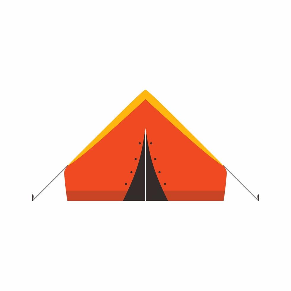 Tent camping in outdoor travel with summer forest cartoon style. Equipment for outdoor picnics. Adventure and vacation concept. Vector flat illustration for nature tourism, journey, adventure.