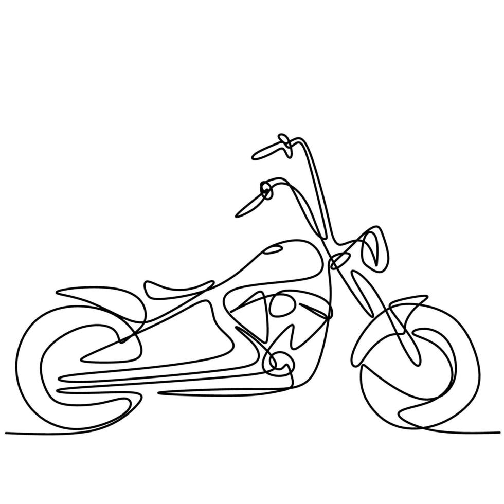 Continuous one line drawing of old classic vintage motorcycle. Cool retro motorbike isolated on white background. Antique motorcycle transportation concept in minimalist design. Vector illustration