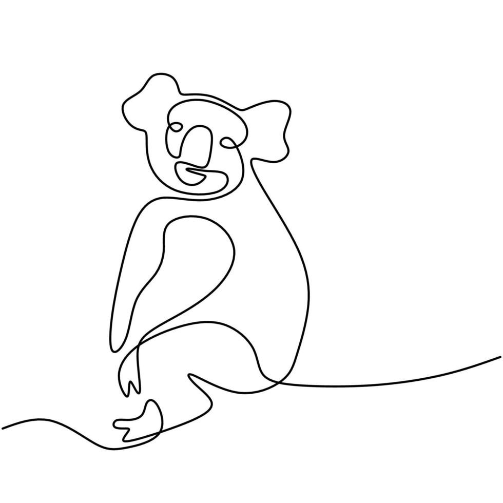 One continuous line drawing of adorable koala. Little bear from Australia mascot concept for conservation park icon. Cute koala animal isolated on white background. Vector illustration