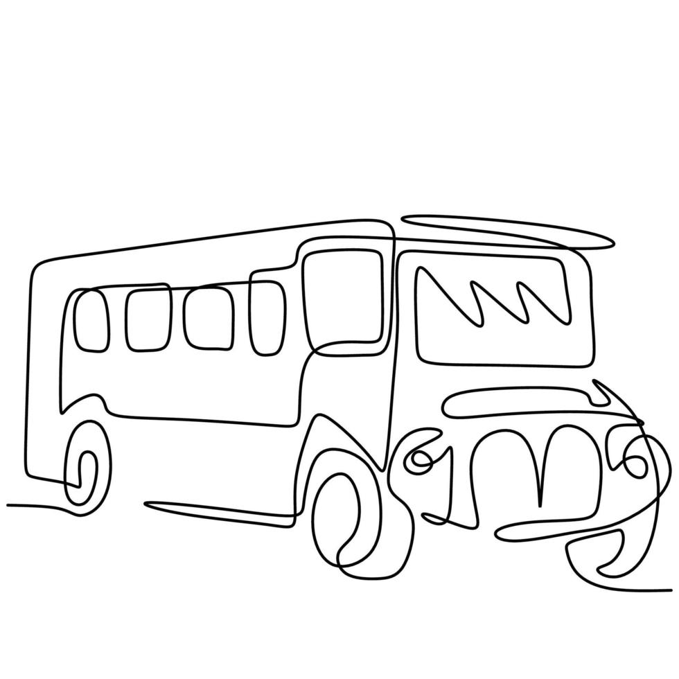 dibujo de una linea de bus en la ciudad. un transporte público urbano aislado sobre fondo blanco. transporte de pasajeros concepto continuo boceto dibujado a mano simple lineart, estilo minimalista vector