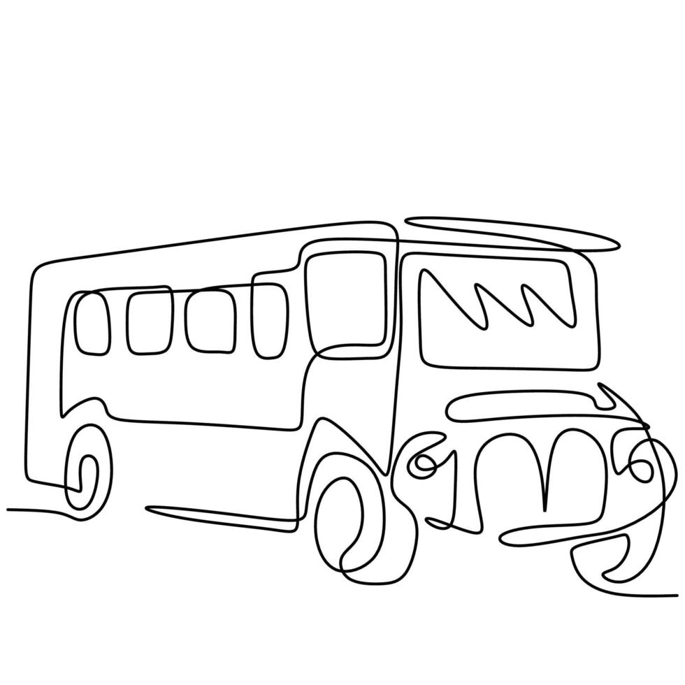 One line drawing of bus in the city. An urban public transport isolated on white background. Transportation of passenger concept continuous single hand drawn sketch lineart, minimalism style vector