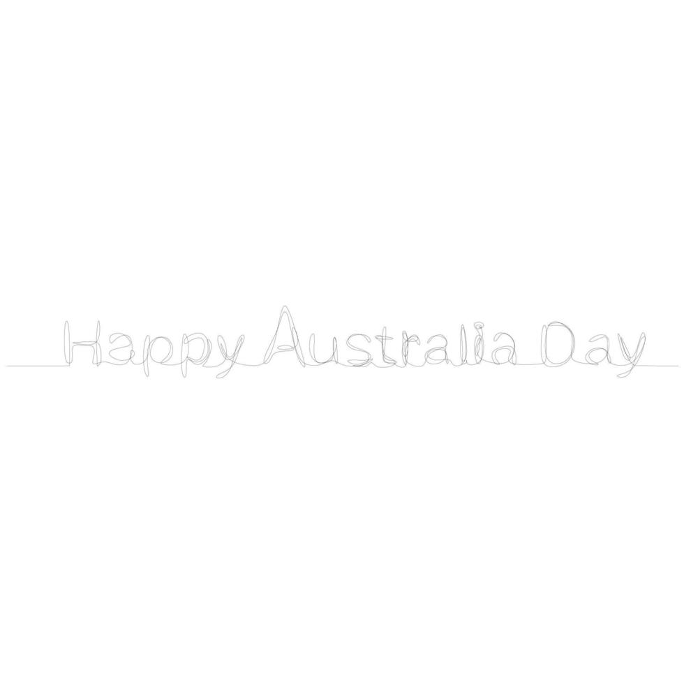 Australia day one line vector sketch. Continuous line drawing of Happy Australia Day handwritten inscription. Hand drawn lettering minimalist design. Vector illustration on white background