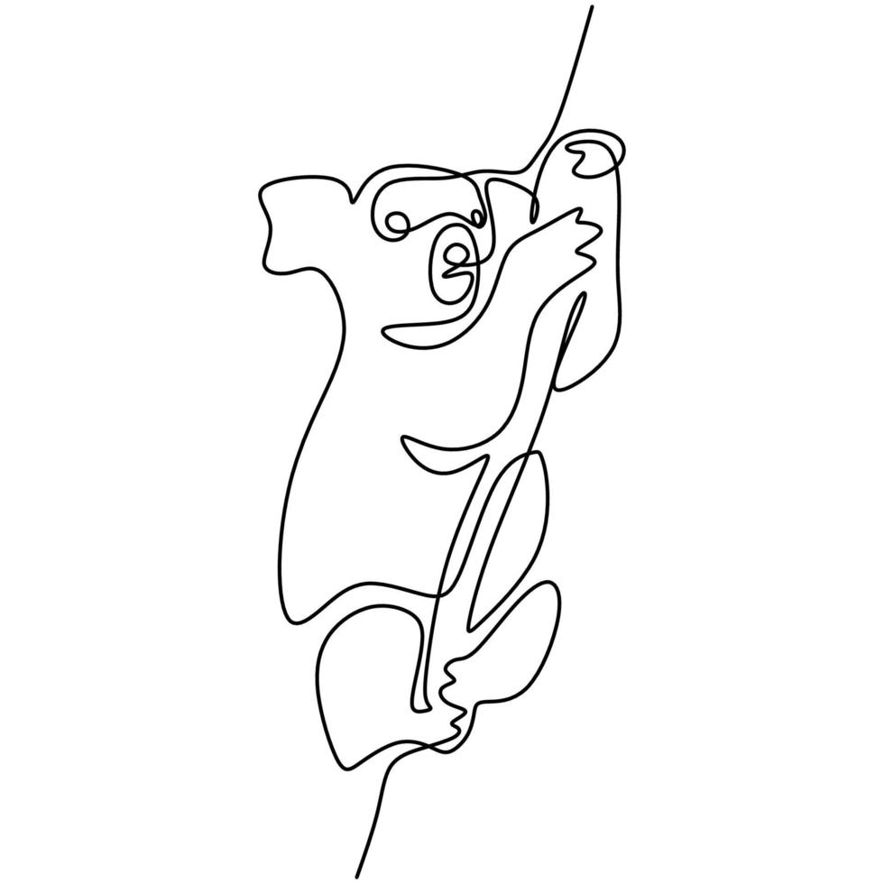 One continuous line drawing of adorable koala. Little bear from Australia mascot concept for conservation park icon. Cute koala animal isolated on white background. Vector illustration
