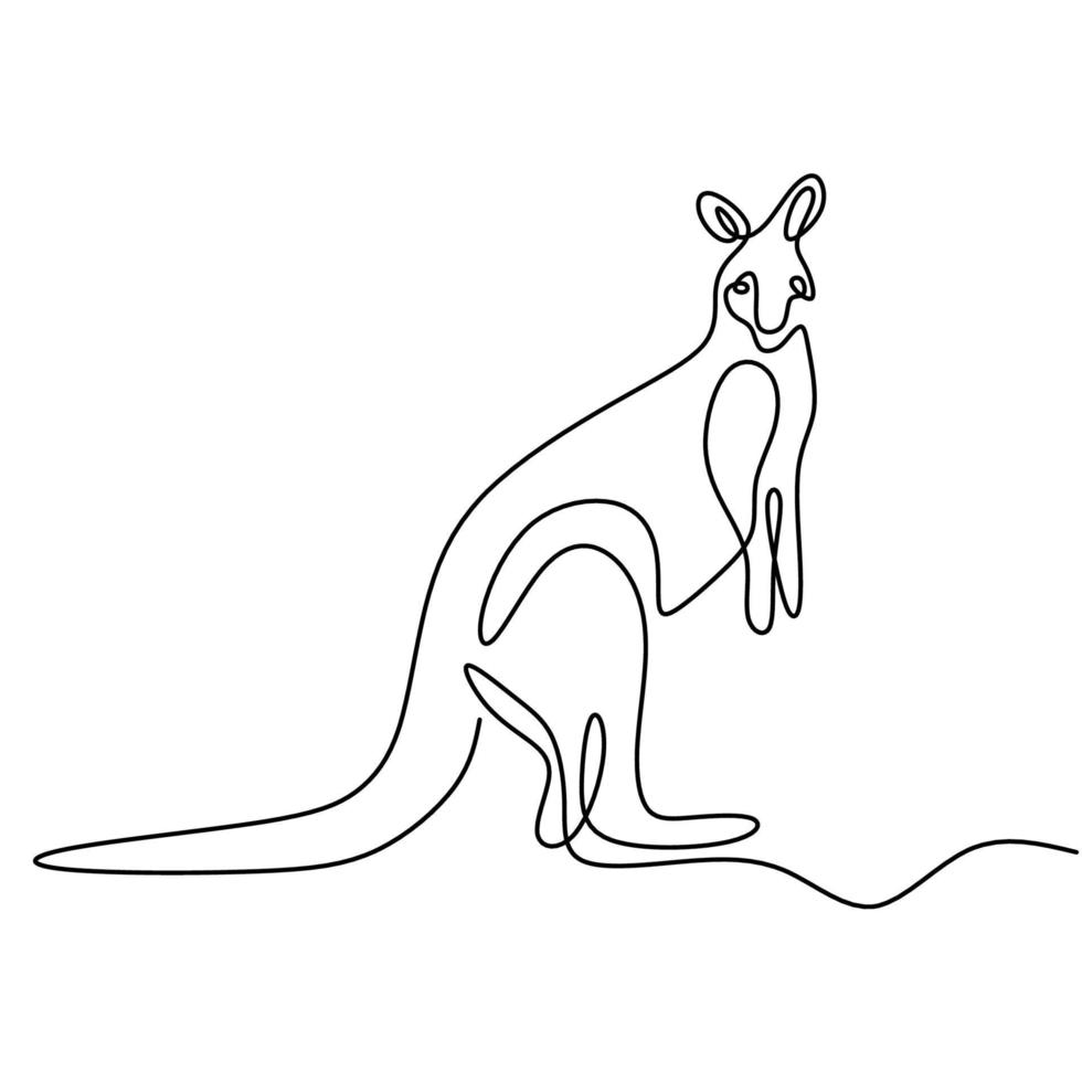 One continuous line drawing of funny standing kangaroo. Australian animal mascot concept for travel tourism campaign icon. Animals rescue conservation park icon. Hand drawn minimalist style vector