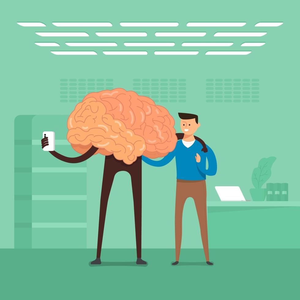 Flat design concept businessman training brain in labs. Vector illustrate.