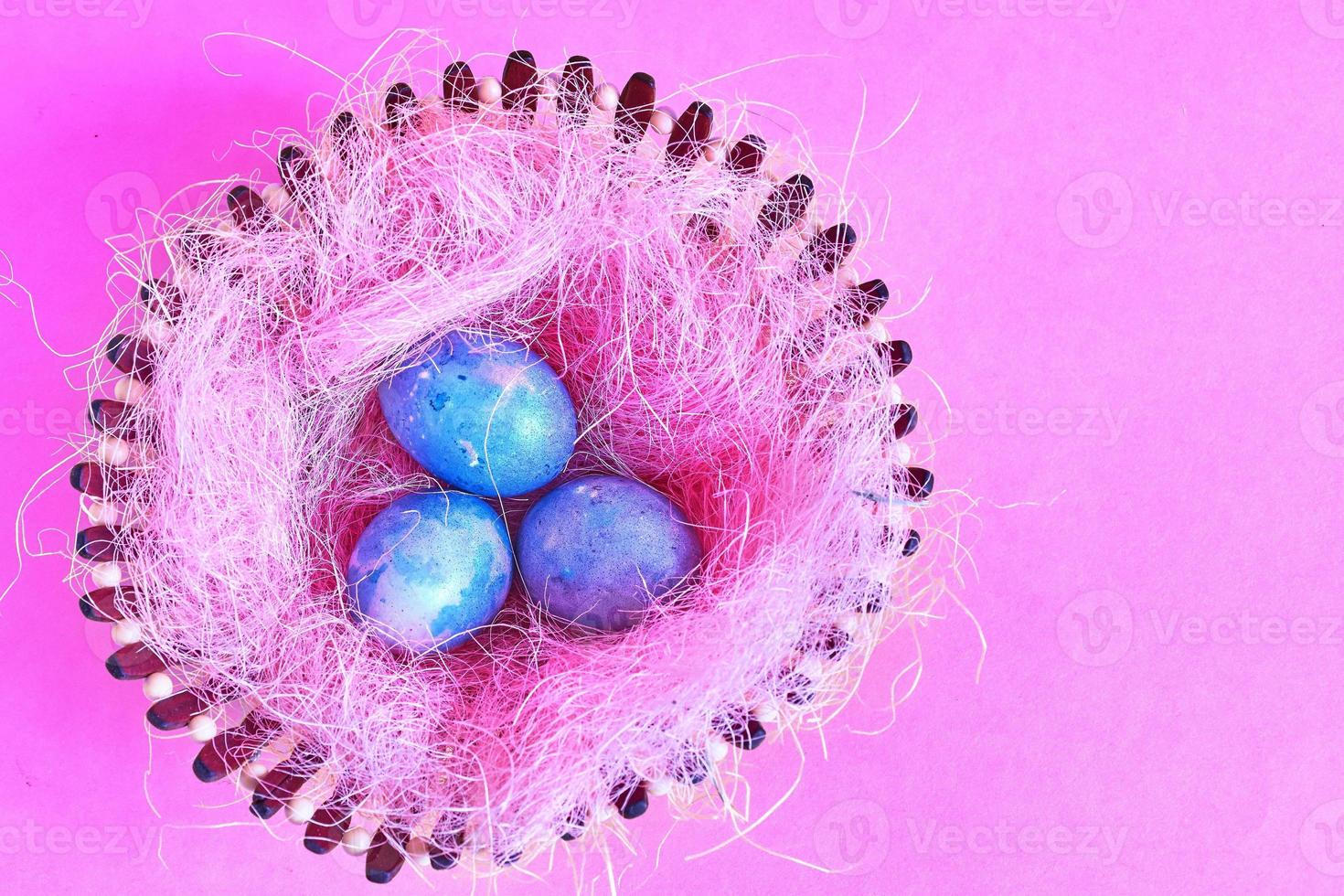 Easter eggs in nest photo