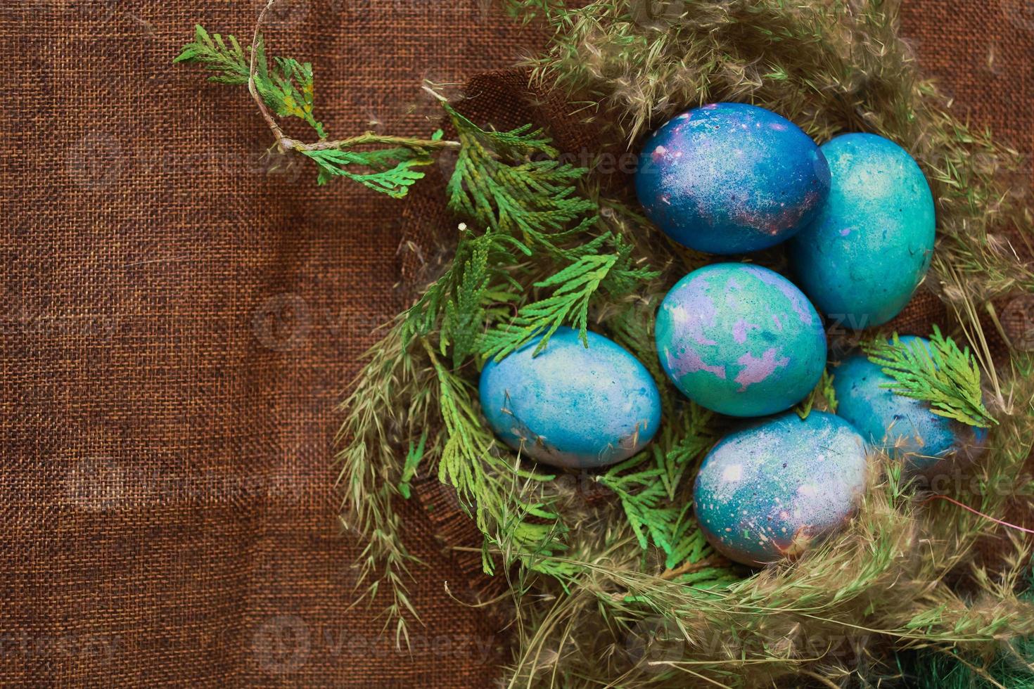 Easter eggs in the nest photo